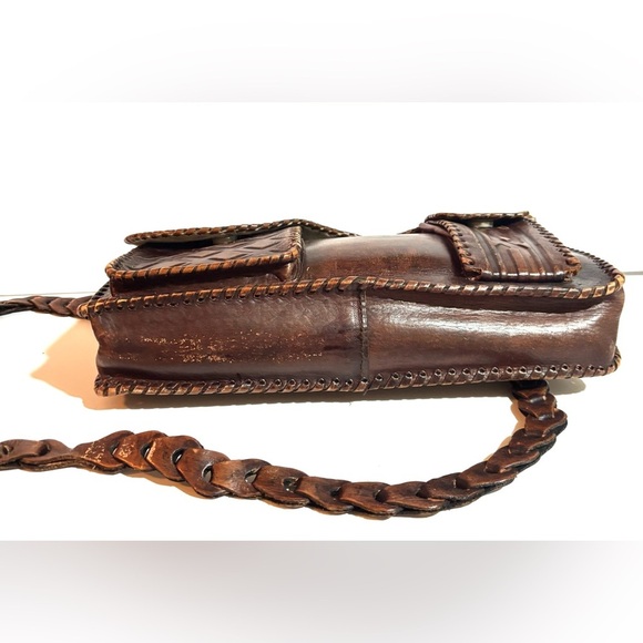 Vintage Handcrafted Floral Brown Leather Bag - Picture 4 of 6